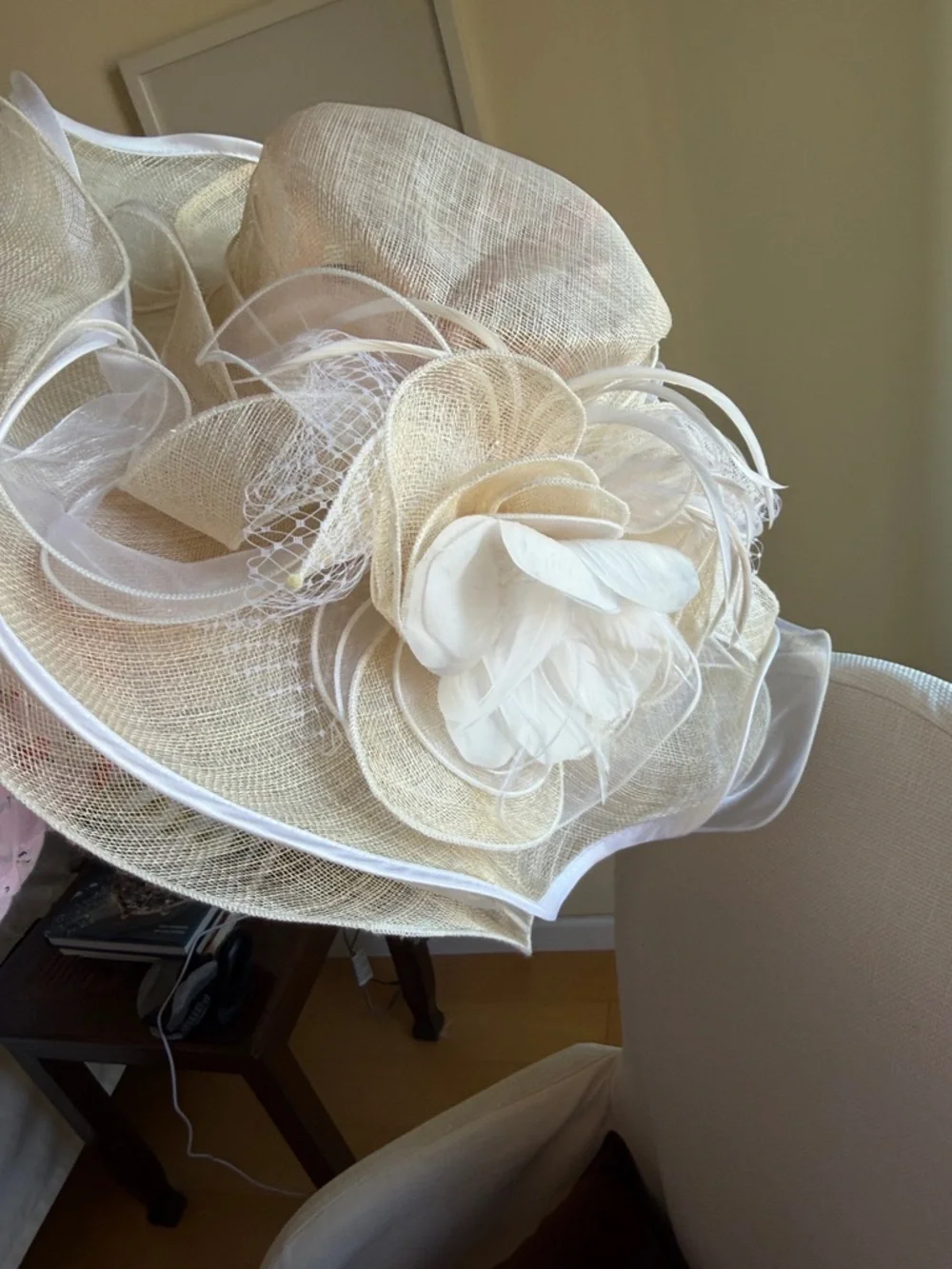 Ivory Floral Wide-Brim Occasion Hat - Picture 4 of 8